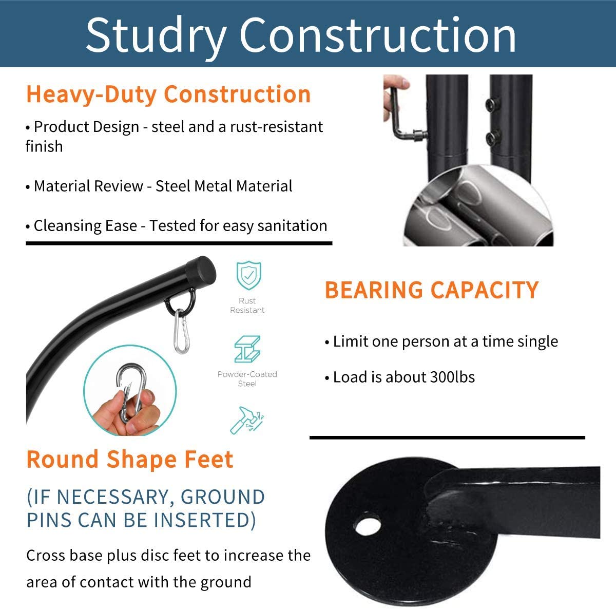Hanging Hammock with solid steel C stand frame