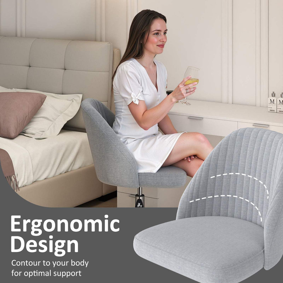 Office Chair, Modern Armless Desk Chair with Curved Backrest & Upholstered Seat