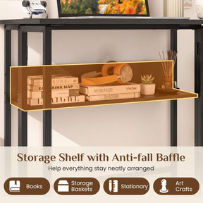 Small Folding Desk, 80 CM Computer Desk w/ Storage Shelf, Drop Leaf, & Metal Legs