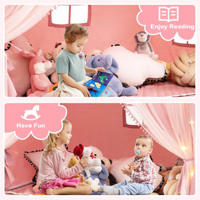 Kids Play Tent, 3-4 Kid Large Play Tent House w/Fabric & Screen Curtains, Star Lights