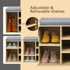10-Cube Shoe Rack Entryway Organizer Shoe Bench with Storage Padded Cushions and Adjustable Shelves