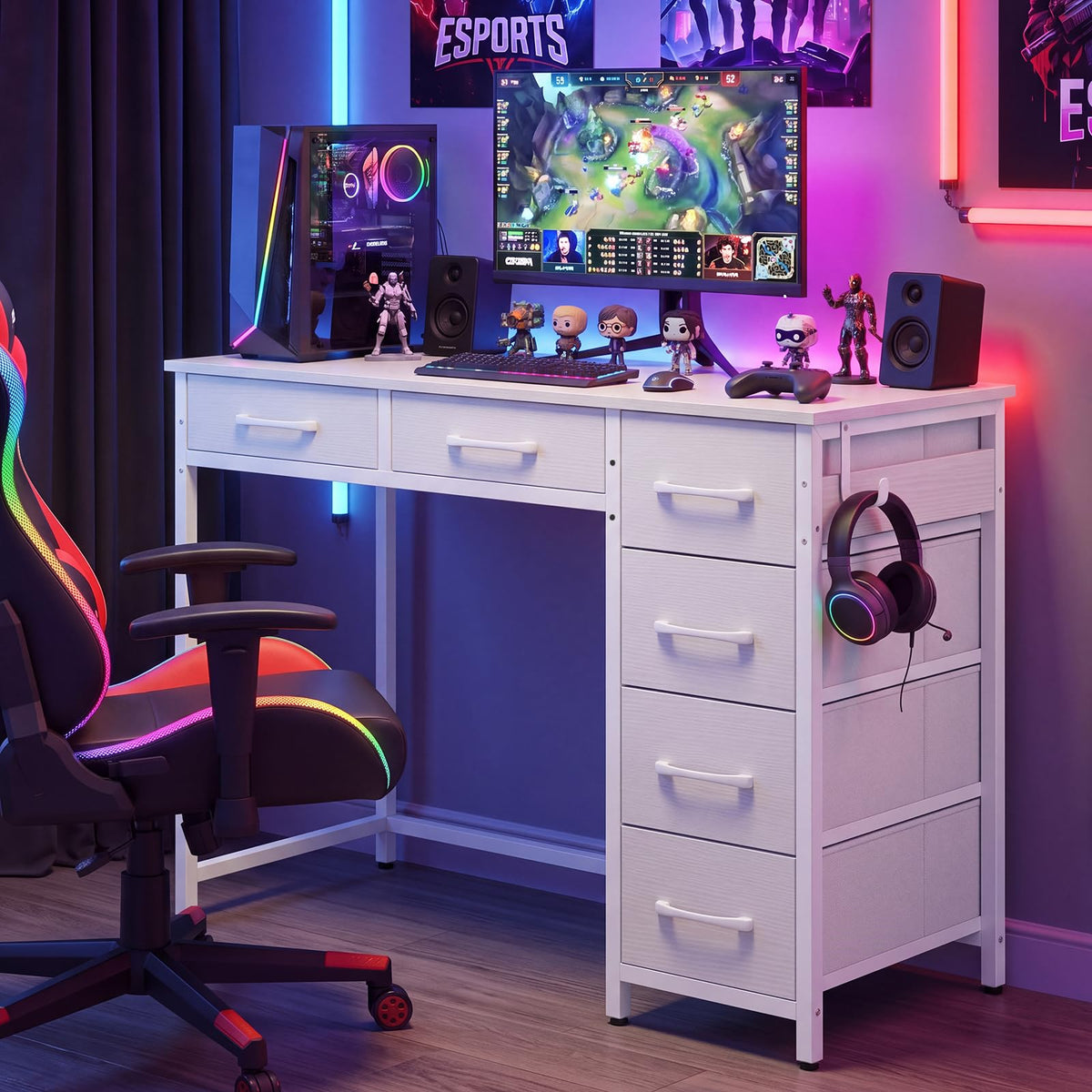 Computer Desk with Reversible Drawers, Home Office Desk