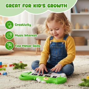 25-Key Kids Piano Keyboard, Dinosaur Shape Toy Digital Piano with Built-in Music & Light