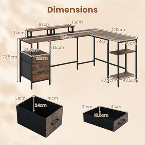 L-shaped Desk with Power Outlets, Reversible Corner Desk with Monitor Stand