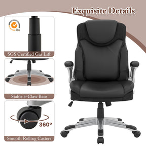 Executive Office Chair, PU Leather Ergonomic Desk Chair with Flip-up Armrests and Height Adjustable