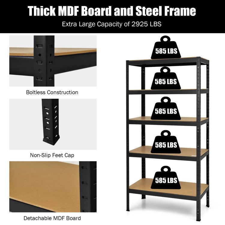 71 inch Heavy Duty Steel Adjustable 5 Level Storage Shelves