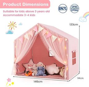 Kids Play Tent, 3-4 Kid Large Play Tent House w/Fabric & Screen Curtains, Star Lights