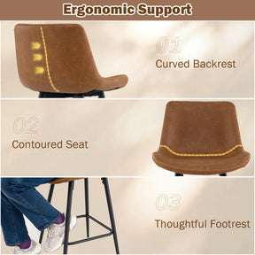 Counter Height Bar Stools Set of 2, 61 CM Bar Chairs with Backs and Footrests