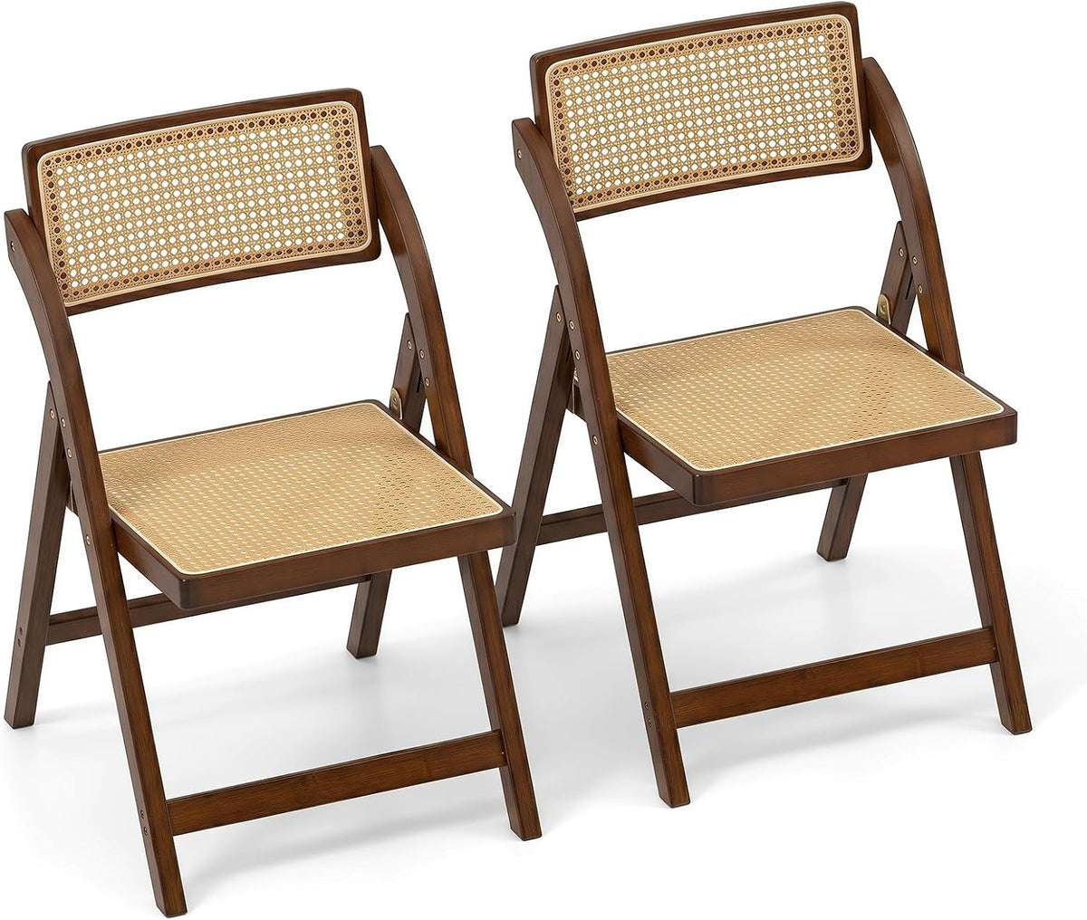 Rattan Cane Folding Chairs Set of 2, Bamboo Dining Chairs, Kitchen Side Chairs with Rotatable Backrests