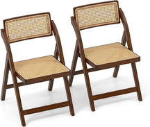 Rattan Cane Folding Chairs Set of 2, Bamboo Dining Chairs, Kitchen Side Chairs with Rotatable Backrests