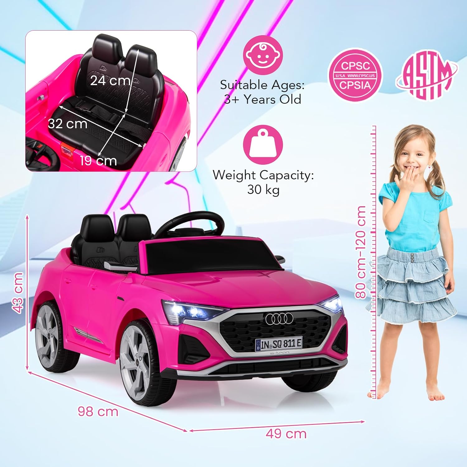 Licensed Audi SQ8 Kids Ride on Car, 12V Electric Vehicle with Remote Control