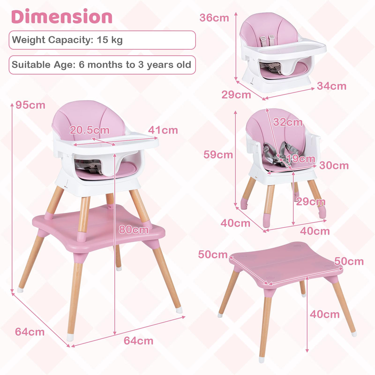 9-in-1 Convertible High Chair, Kids Table and Chair Set w/Solid Wood Legs, Removable Dishwasher-Safe Tray