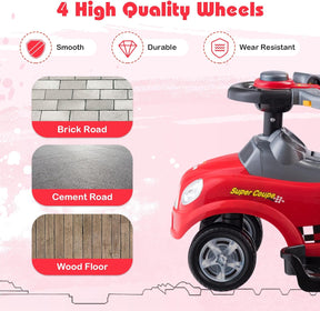 3-in-1 Ride On Push Car, Foot-to-Floor Toddler Walking Car w/Detachable Guardrails & Handle, Interesting Horn, Hidden Storage Space & Anti-Back-Tipping Design, Sliding Car for 2-6 Years