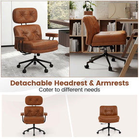 Ergonomic Home Office Chair, Mid Century Modern Computer Desk Chair w/ Wide Tufted Seat
