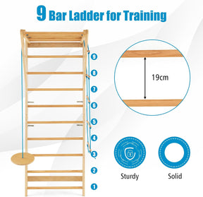 Wood Stall Bar, Swedish Ladder with Swedish Wall & Pull Up Bar & Rope Ladder & Trapeze
