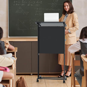 Rolling Podium Stand, 3-Position Height Adjustable Lectern Table with Tilted Tabletop