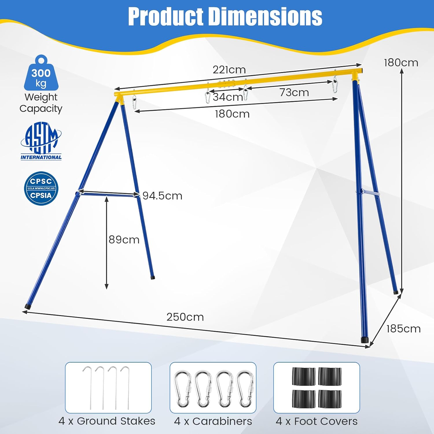 Kids Swing Set, A-Frame Swing Stand with 2-Pack Swing Sets