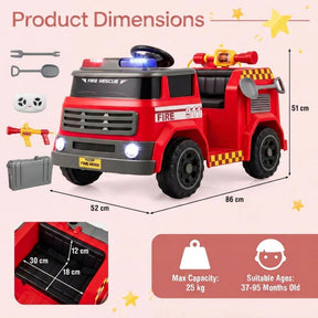 12V Ride on Fire Truck, Battery Powered Car Toy w/Parent Remote Control, Toddler Electric Fire Vehicle w/Water Gun & Tank, Interphone, Shovel, Wrench, Music, Alarm Lamp & Siren-Call for Boys & Girls