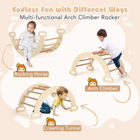 8-in-1 Wooden Triangle Set, Montessori Climbing Toys with Arch Climber, Rocker, Reversible Ramp