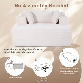Single Foam Sofa with Ottoman, Boneless Floor Lounge Chair with Pillows for Small Spaces