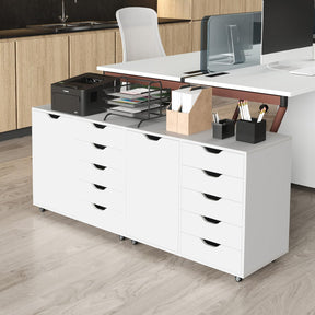 5-Drawer Chest with Door, Mobile File Cabinet with 5 Casters & Adjustable Shelf, Rolling Chest of Drawers Printer Stand