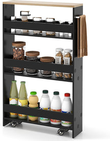 Slim Storage Cart w/Handle, 4-Tier Slide Out Utility Cart, Shelving Unit Organizer Trolley for Narrow Places