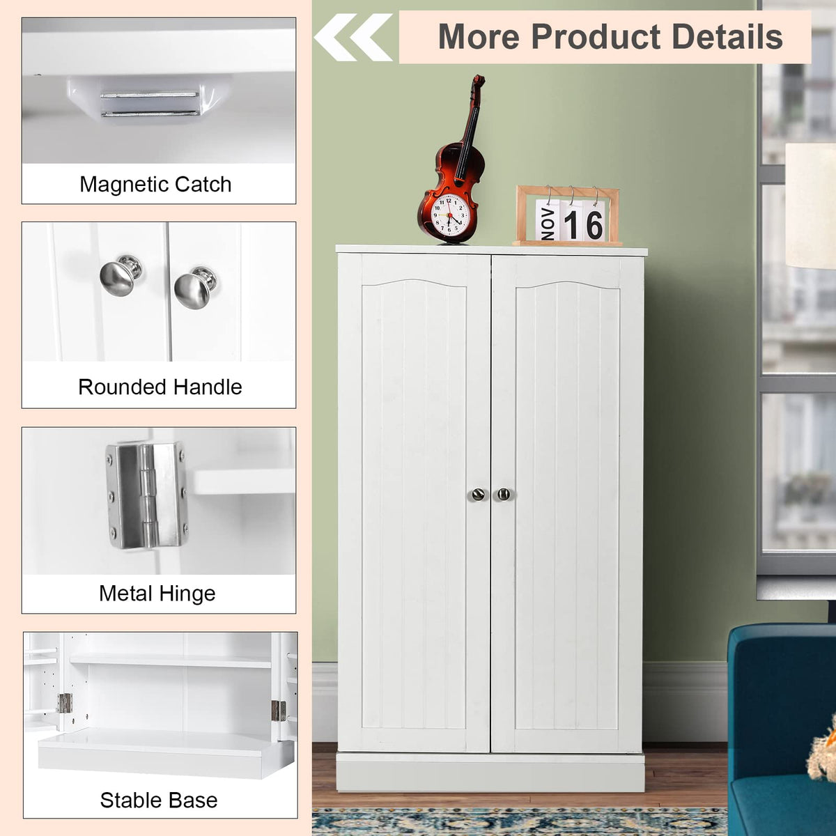 Kitchen Pantry Cabinet, Multifunctional Cupboard w/ 2 Doors & 17-Tier Shelves