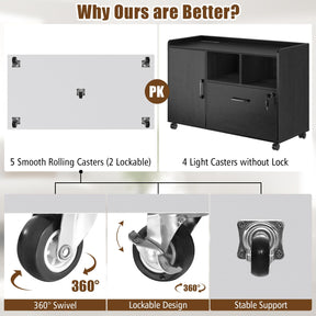 5-Drawer Chest with Door, Mobile File Cabinet with 5 Casters & Adjustable Shelf, Rolling Chest of Drawers Printer Stand