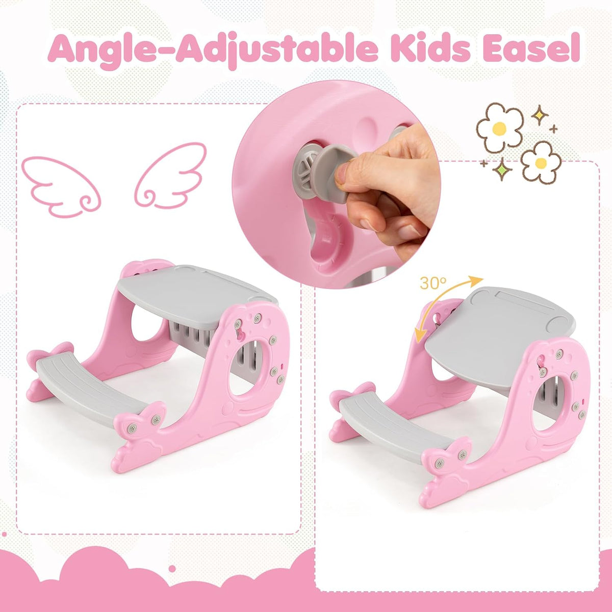 Convertible Kids Activity Table Set, Multi-Functional Angle-Adjustable Toddler Easel w/Erasable Whiteboard