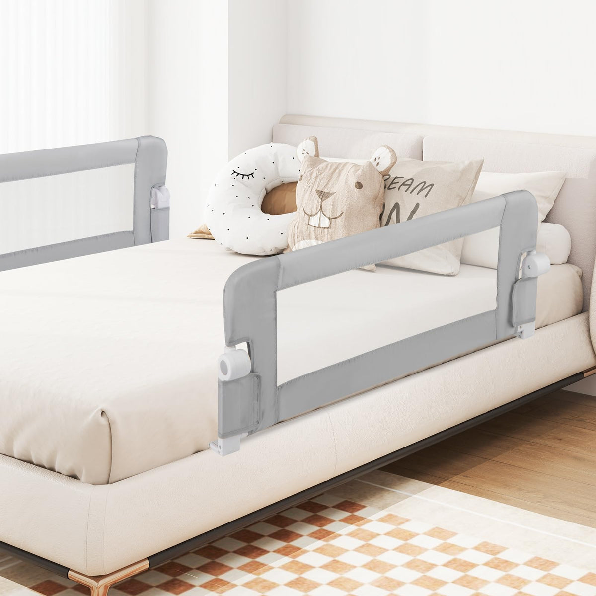 Foldable Bed Rail for Toddlers, Baby Bed Rail Guard w/ Detachable Oxford Fabric Cover & Additional Y-shaped Strap