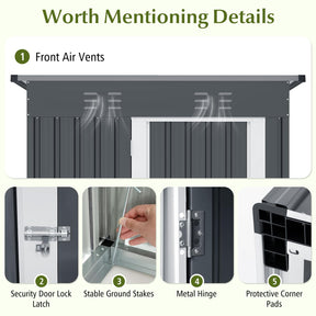 5 x 3 FT Outdoor Storage Shed, Galvanized Metal Tool House with Sloped Roof, 2 Vents, Lockable Door, Waterproof & Windproof Utility Tool Organizer