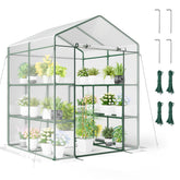 4.6 x 4.7 x 6.5 FT Walk-in Greenhouse with 3 Tiers 4 Shelves, 4 Ground Stakes & Ropes, PVC Cover, Roll-up Zippered Door