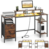 Reversible Office Desk with Charging Station and LED Light Strip