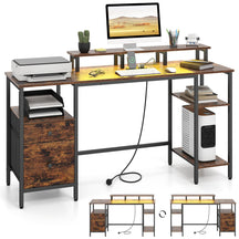 Reversible Office Desk with Charging Station and LED Light Strip