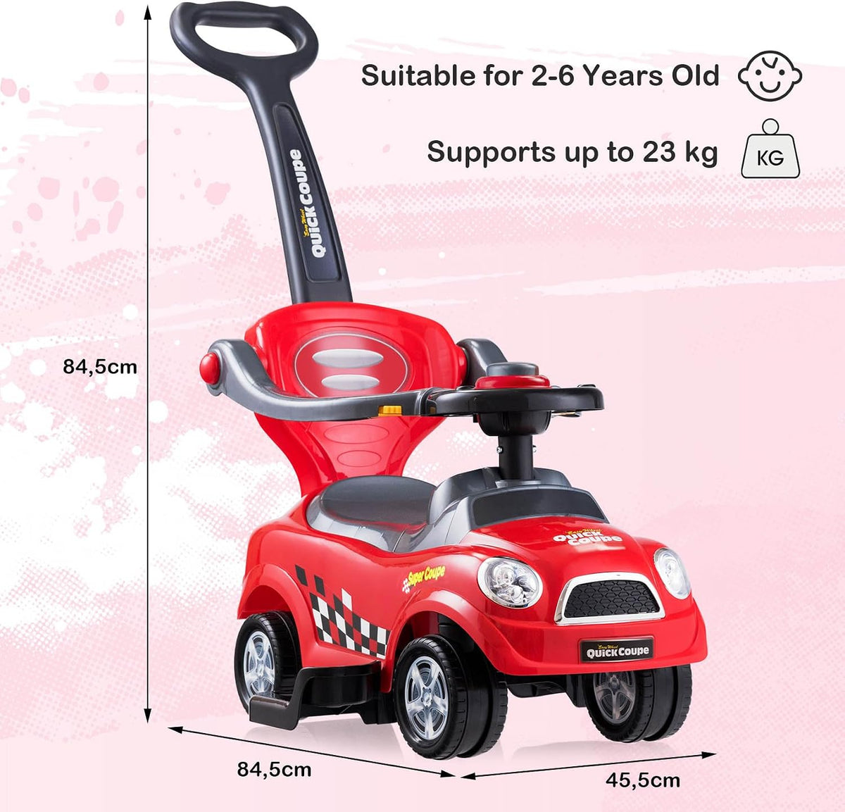 3-in-1 Ride On Push Car, Foot-to-Floor Toddler Walking Car w/Detachable Guardrails & Handle, Interesting Horn, Hidden Storage Space & Anti-Back-Tipping Design, Sliding Car for 2-6 Years