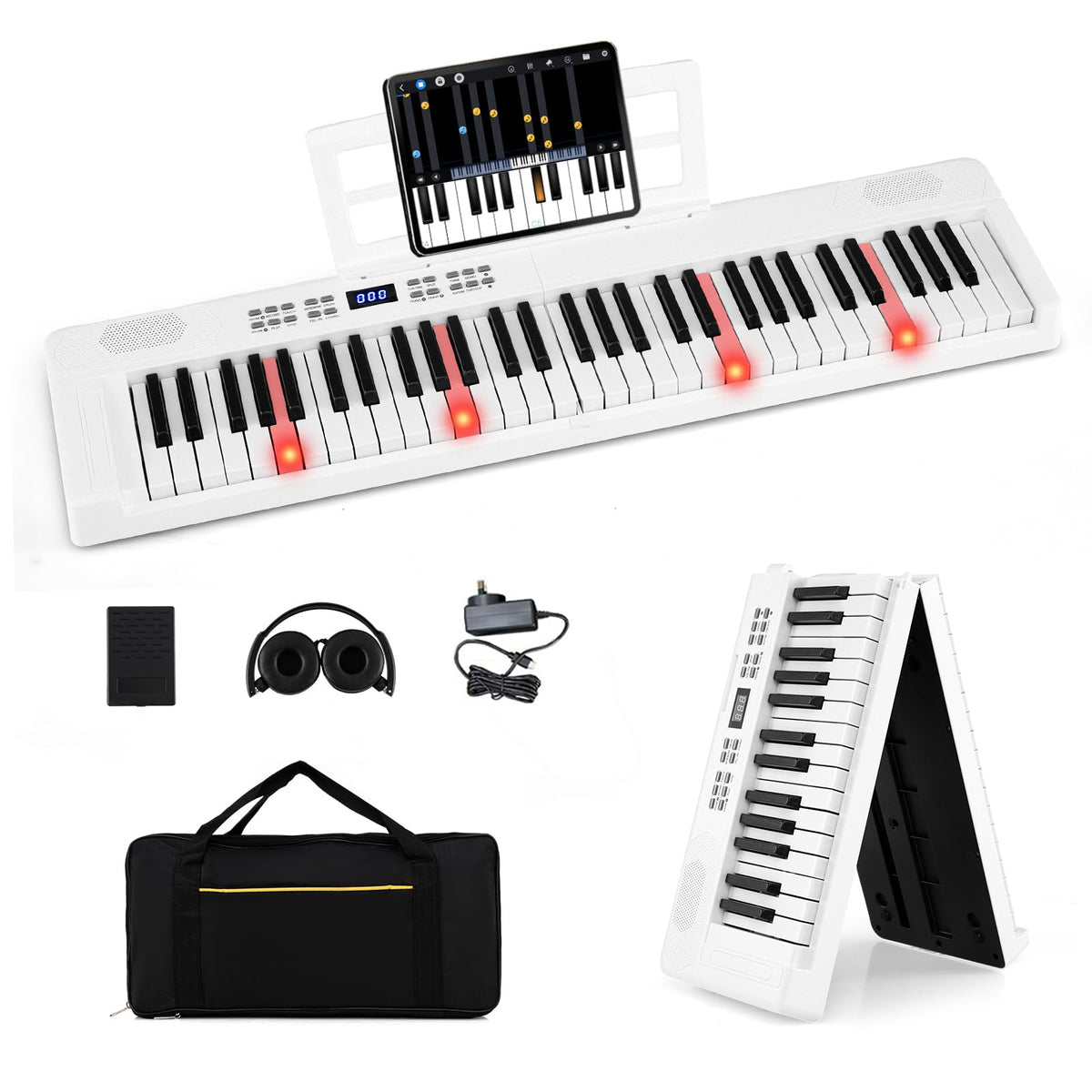 61-Key Foldable Piano Keyboard, Full-size Electronic Keyboard w/ MIDI & Split Function, Headphone & Sustain Pedal