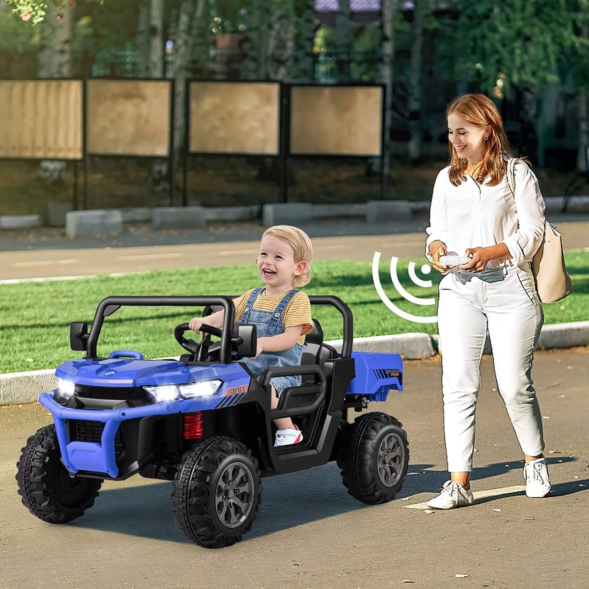 2-Seater Kids Ride On Dump Truck, Electric Toy Tractor w/Dump Bed, Shovel, 2.4G Remote Control, Wireless Connection