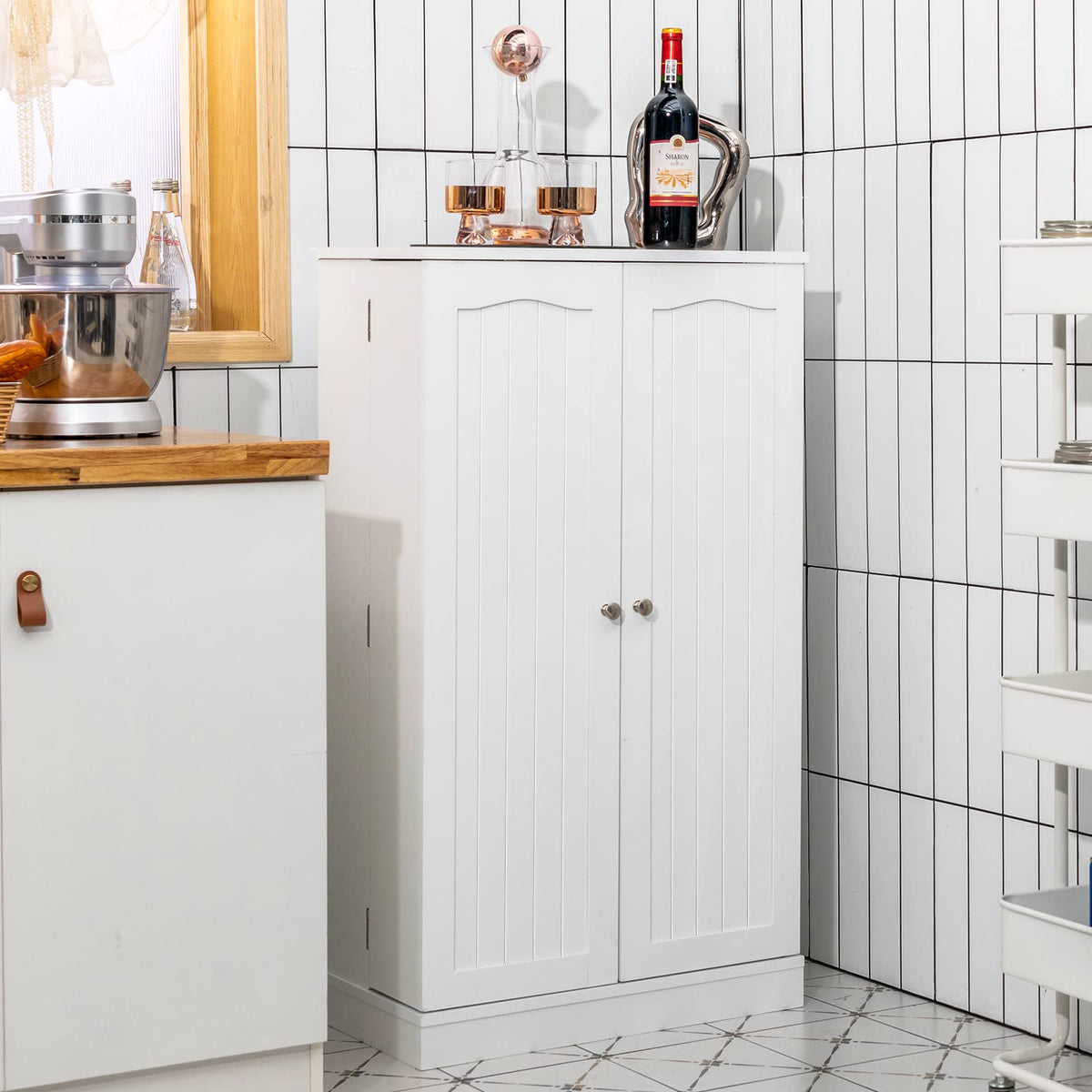 Kitchen Pantry Cabinet, Multifunctional Cupboard w/ 2 Doors & 17-Tier Shelves