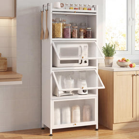 5-Tier Mobile Kitchen Storage Cabinet, Freestanding Metal Pantry Cabinet w/4 Flip-up PC Doors
