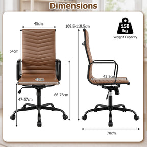 Ribbed Office Chair High Back PU Leather for Home Office, Black/Brown