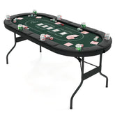 72 Inch Foldable Poker Table Portable 8 Players Card Board Game Casino Tabletop Oval Blackjack Table with Cup Holders and Anti-Slip Footpads
