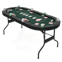 72 Inch Foldable Poker Table Portable 8 Players Card Board Game Casino Tabletop Oval Blackjack Table with Cup Holders and Anti-Slip Footpads