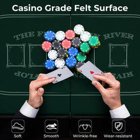 72 Inch Foldable Poker Table Portable 8 Players Card Board Game Casino Tabletop Oval Blackjack Table with Cup Holders and Anti-Slip Footpads