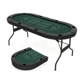 72 Inch Foldable Poker Table Portable 8 Players Card Board Game Casino Tabletop Oval Blackjack Table with Cup Holders and Anti-Slip Footpads