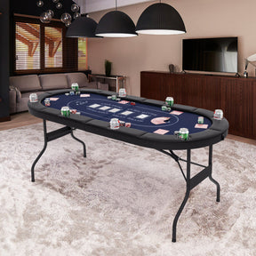 72 Inch Foldable Poker Table Portable 8 Players Card Board Game Casino Tabletop Oval Blackjack Table with Cup Holders and Anti-Slip Footpads