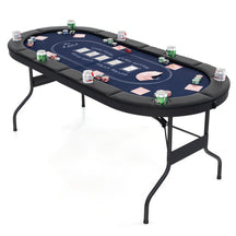 72 Inch Foldable Poker Table Portable 8 Players Card Board Game Casino Tabletop Oval Blackjack Table with Cup Holders and Anti-Slip Footpads