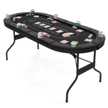 72 Inch Foldable Poker Table Portable 8 Players Card Board Game Casino Tabletop Oval Blackjack Table with Cup Holders and Anti-Slip Footpads