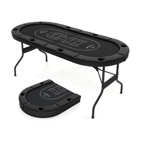 72 Inch Foldable Poker Table Portable 8 Players Card Board Game Casino Tabletop Oval Blackjack Table with Cup Holders and Anti-Slip Footpads