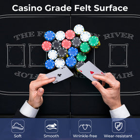 72 Inch Foldable Poker Table Portable 8 Players Card Board Game Casino Tabletop Oval Blackjack Table with Cup Holders and Anti-Slip Footpads