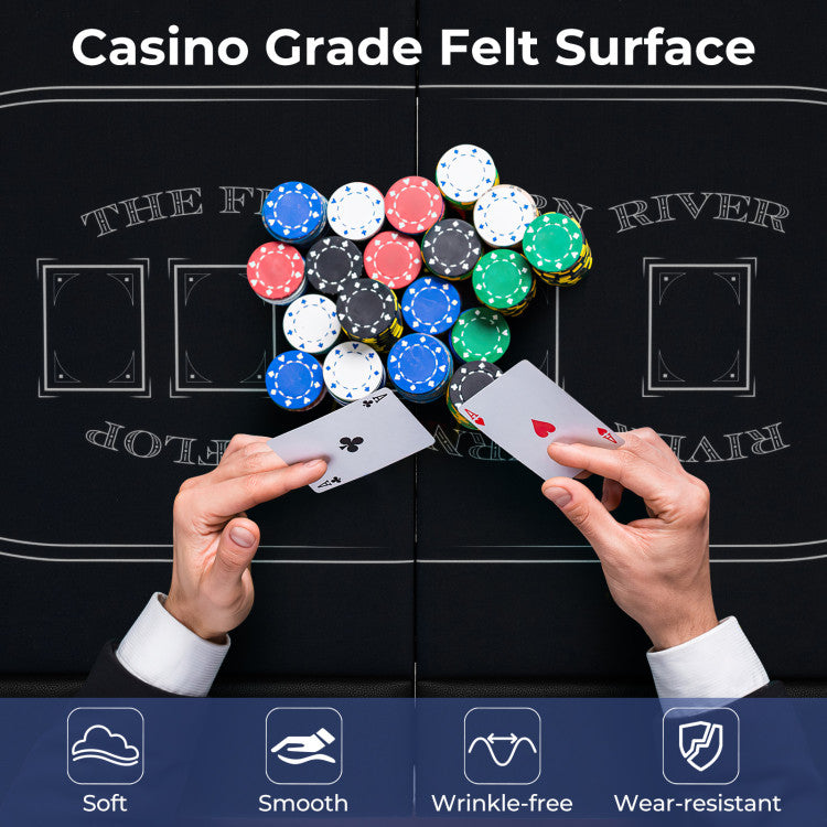 72 Inch Foldable Poker Table Portable 8 Players Card Board Game Casino Tabletop Oval Blackjack Table with Cup Holders and Anti-Slip Footpads